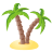Three palm trees on a small sandy island.
